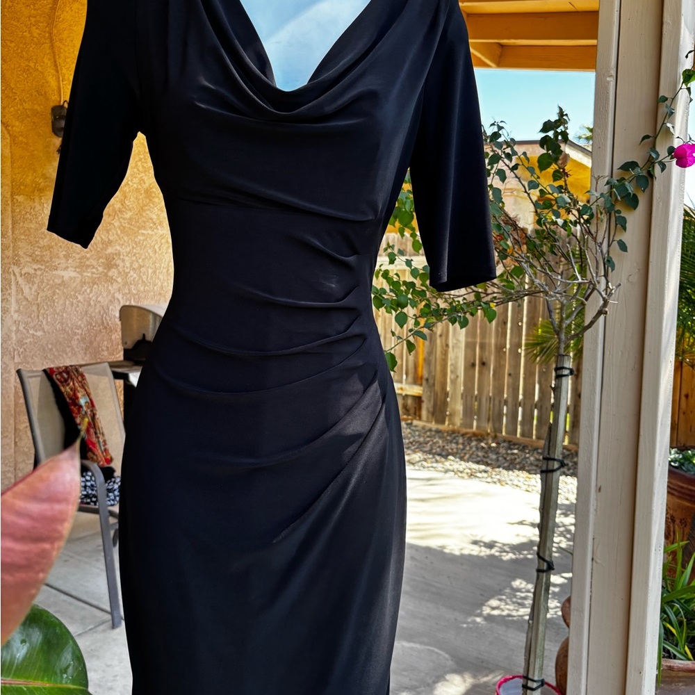 Lauren Ralph black midi ruched dress